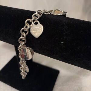 Tiffany & Co Sterling Silver Charm Bracelet 8” 925 5 Charms Heart Tag Padlock